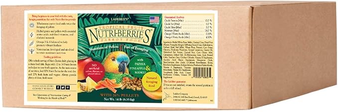 LAFEBER'S Tropical Fruit Nutri-Berries Pet Bird Food, Made with Non-GMO and Human-Grade Ingredients, for Parrots, 14 lb