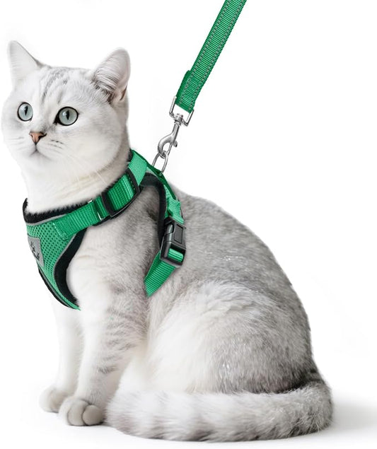PUPTECK Cat Harness and Leash Set Escape Proof Reflective Cat Walking Harness Adjustable Soft Breathable Mesh Vest for Small Pets, Dark Green, S