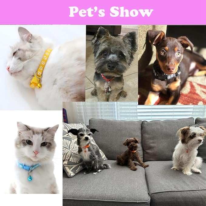 Yellow Small Dog Collar with Bell Leash Set, Nylon Basic Reflective Puppy Collars Paw Print for Boy Girls XXS Xs S Cat Pet Animal Litter Tiny Kitten