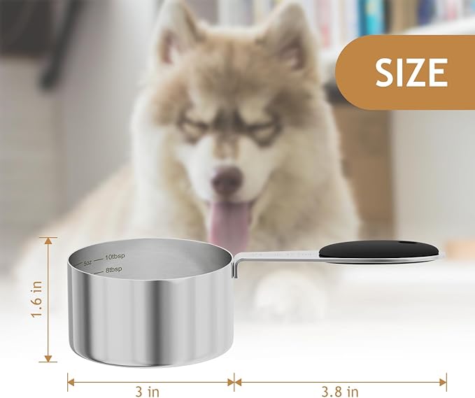 1PCS 3/4CUP(177ml) Dog Cat Food Scoop, Stainless Steel Measuring Cup, Metal Pet Scooper with Inner Precision Scale Measurement