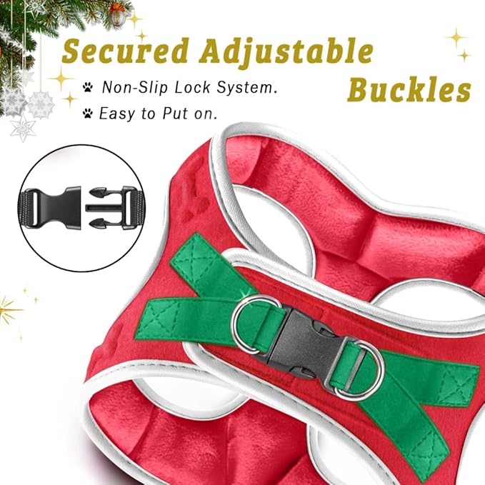 Comfort Fit Christmas Step-in Dog Harness – Festive All-Weather Dog & Puppy Harness | Adjustable, Soft Padded, No-Pull Holiday Vest for Small & Medium Dogs, Easy to Put On, Secure Buckle Fit