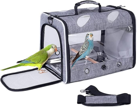 Bird Travel Carrier with Stand Perch, Breathable Bird Carrier Cage Parrot Carrier for Hiking, Airline Approved