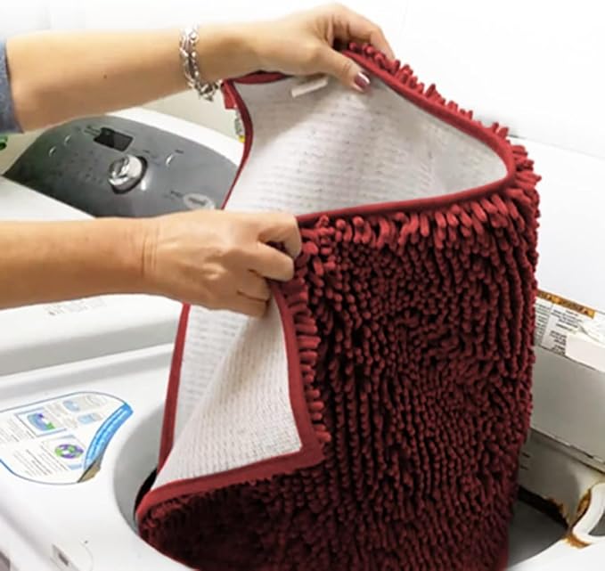 Muddy Mat® AS-SEEN-ON-TV Highly Absorbent Microfiber Door Mat and Pet Rug, Non Slip Thick Washable Area and Bath Mat Soft Chenille for Kitchen Bathroom Bedroom Indoor and Outdoor - Red 36" x 120"