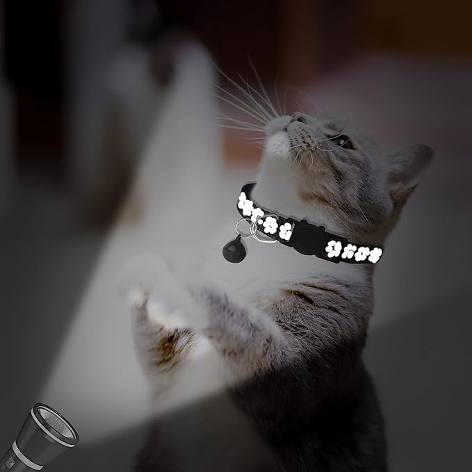 BANMODER 2 Pack Reflective Cat Collar Breakaway with Bell,Personalized Kitten Collars,Adjustable Safety Buckle Collar for Male Cats Girls & Boys (Black)