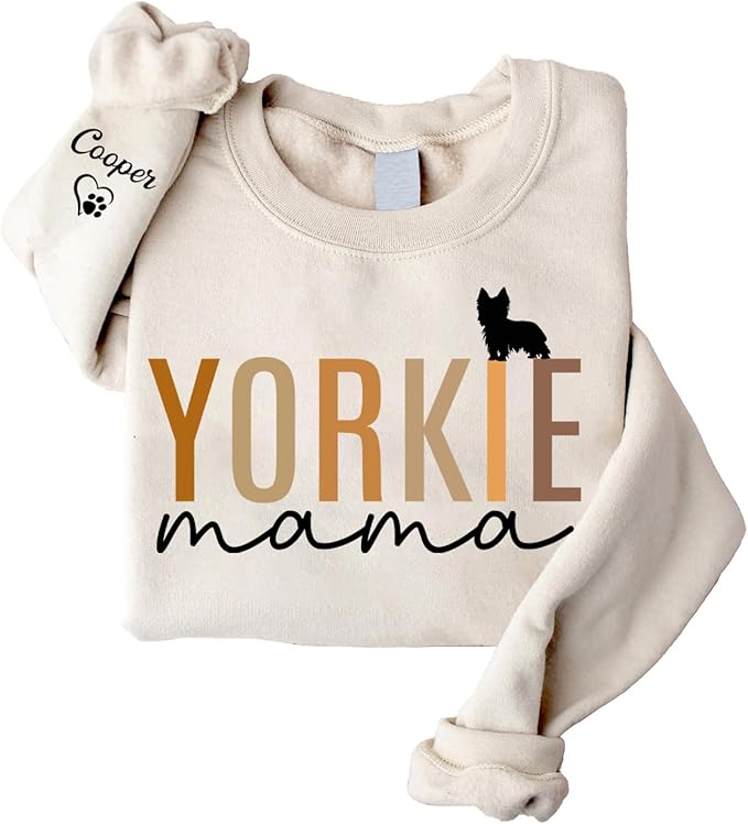 LOVELYPOD Custom Dog Mama Sweatshirt with Dogs Name on Sleeve, Fur Mom Sweater, Dogs Lover