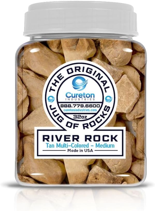 32 oz Jug Multicolor Tan Medium River Rock, 1½-3 inch Size, for Indoor Outdoor Decor, vase Filler, Candles, Art, Crafts, Aquariums, Fairy Gardens, planters, tablescapes, terrariums