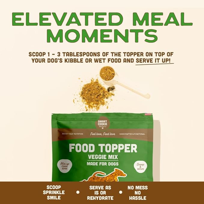 Smart Cookie Natural Dog Food Topper - Veggie - Dog Meal Mixer for All Ages - Vegan Food Topper for Picky Eaters and Boosting Nutrition - Non GMO, Made in The USA - 7 oz Bag (15 Day Supply)
