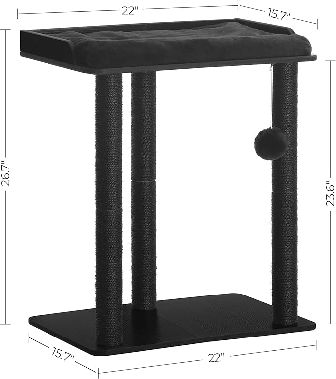 FourFurPets 26.7in Cat Tree Tower Condo, Cat Scratch Posts for Indoor Cats, Big Plate, Three 23.6in Full Sisal Scratching Posts, Black