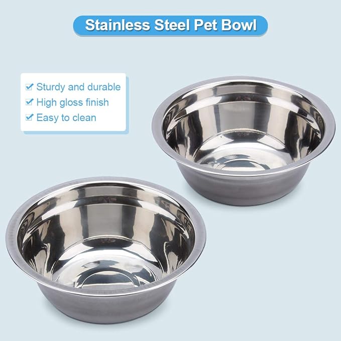 Raised Dog Bowls, Stainless Steel Double Pet Food Feeder Cat Water Dispenser Dish Bowls with Retro Iron Stand for Small or Medium Dogs Cats Puppy