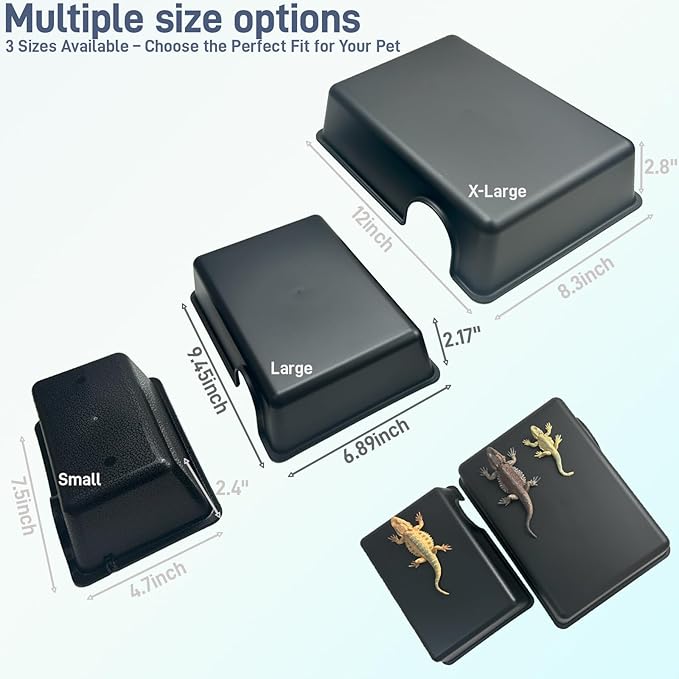 Durable Reptile Hide Box, Ball Python Hide, Leopard Gecko Hide, Bearded Dragon Hide, Easy to Clean Reptile Hides Cave for Tank, Snake Hide Enclosure (9.45" x 6.89" x 2.17" Large)