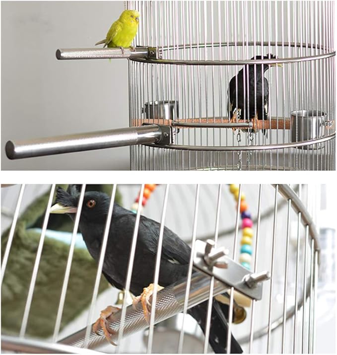 Bird Perch Stainless Steel Stand Parrot Rod Grinding Claws Trimming Beak Nails Grinding Stick Exercise Platform for Parakeet Cockatiel Conure African Grey Macaw Finch Bird Cage Accessories (L)