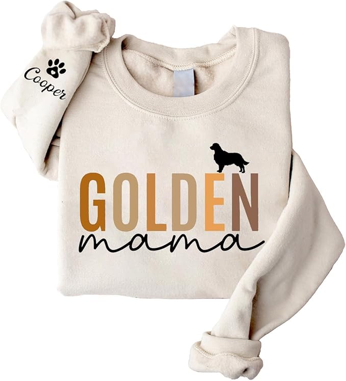 LOVELYPOD Custom Dog Mama Sweatshirt with Dogs Name on Sleeve, Fur Mom Sweater, Dogs Lover