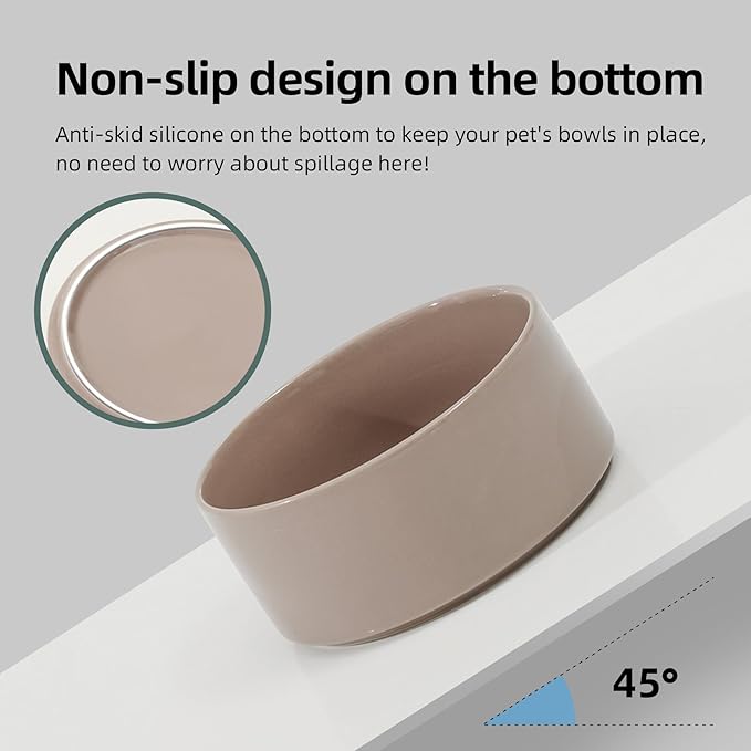 Ceramic 7.3inch Dog Bowl, Food and Water Bowl for Medium Breed Dog, Pet Feeder for Replacement (Single Bowl, Brown Coffee)