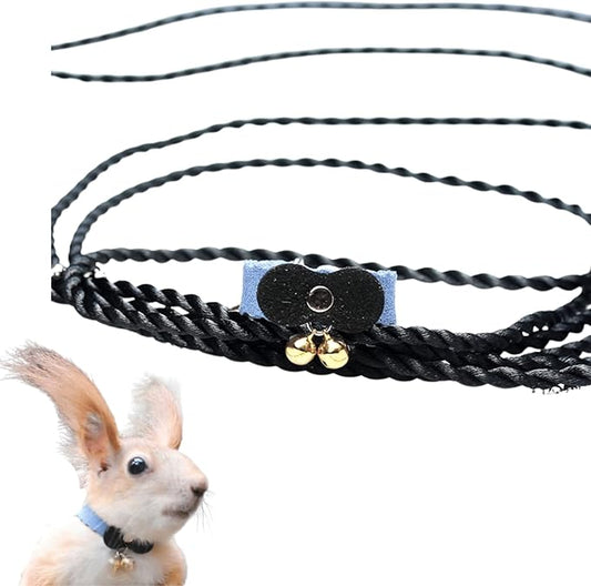 Squirrel Chipmunk Traction Rope Strap Anti-Biting Chain Rope, Small Animal Walking Collar Harness with Lead Leash for Hamster Gerbil Rat Mouse Ferret Chinchilla (Black with Blue)
