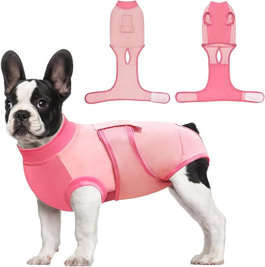 Idepet Dog Recovery Suit Female,Dogs Onesie Suit Surgery Male Breathable Pet Bodysuit for Spay Neuter E-Collar & Cone Alternative Surgical Suit Puppy Abdominal Anti Licking Wounds Shirt (Pink, S)