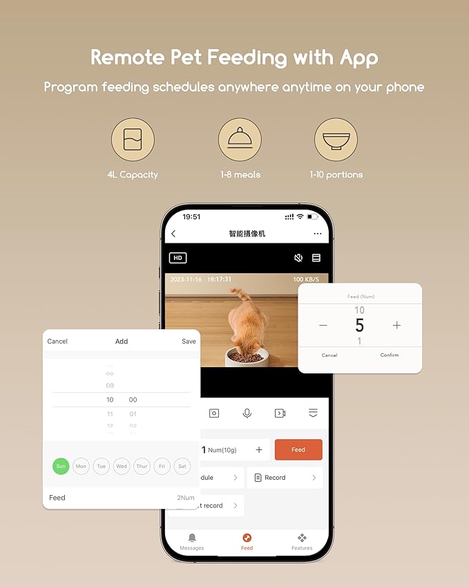 faroro Automatic Cat Feeder with Camera, 3MP HD Video & Night Vision, 5G/2.4G WiFi Smart Pet Feeder with APP Control, 2-Way Audio, Motion Alerts, Low Food Sensor, Timed Cat Feeder for Cats & Dogs, 4L