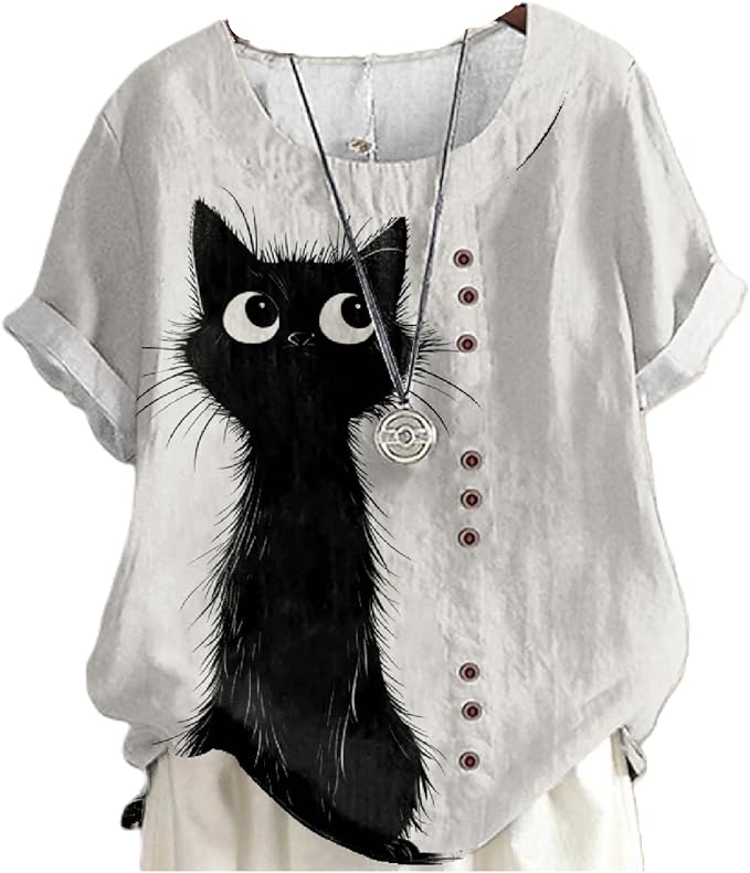 Japanese Print Women Summer Shirts Flower Bird Graphic Plus Size Tunic Tops Crewneck Short Sleeve Blouses