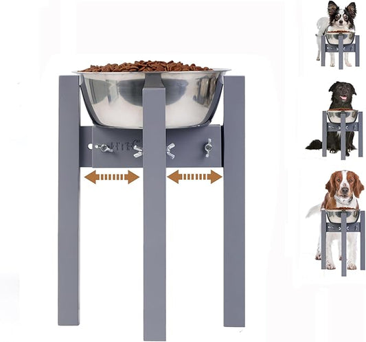 HTB Elevated Dog Bowl Stand,Adjustable Dog Food Stand for 8”-11” Bowls,Single DogBowl Holder 14” Tall for Large Dogs Grey