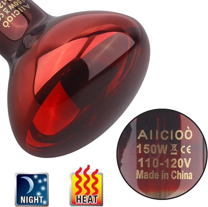 Aiicioo Reptile Red Night Light Bulb - 150W Reptile Heat Lamp Bulb Infrared Basking Spot Lamp for Bearded Dragon Lizard Turtle Hermit Crab Leopard Gecko Snake Chameleon Tank