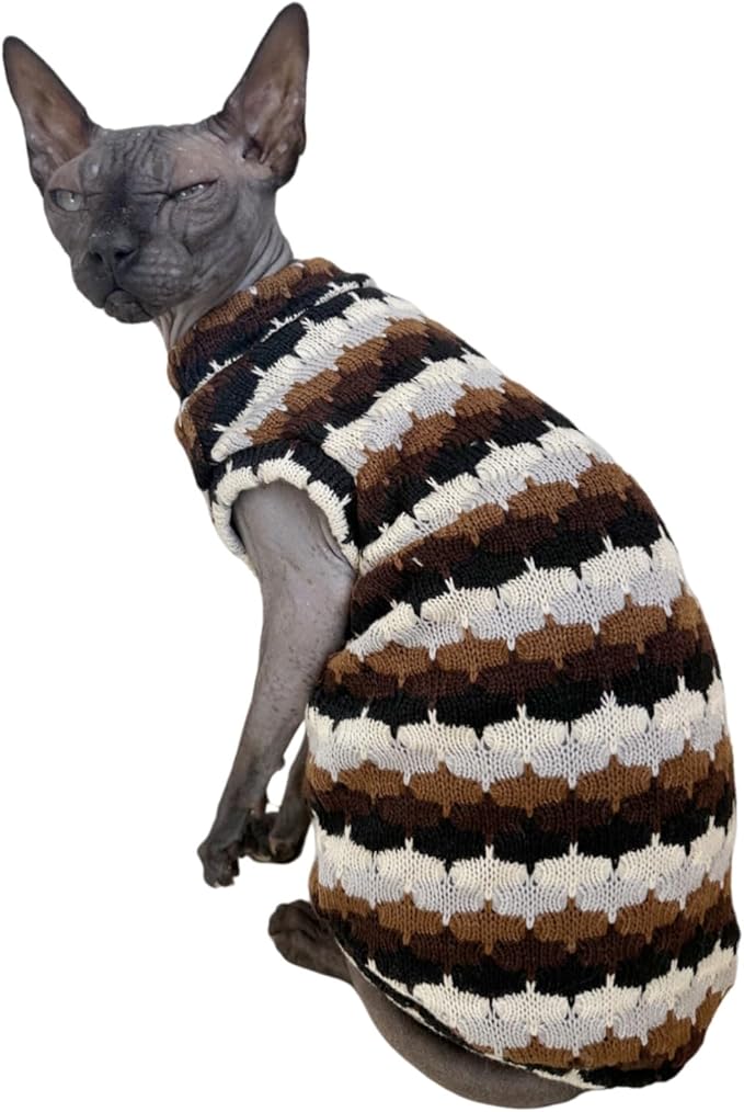 Sphynx Cat Clothes Hairless Cat Vest Elastic Cat Sweater Outfit, Pet Clothes for Sphynx Cat Coat for Cats and Small Dogs Apparel, Hairless cat Shirts Sweaters (Chestnut, Medium)