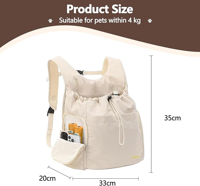 Dog Front Carrier Backpack, Adjustable Pet Cat Chest Ventilated Dog Carrier for Hiking Camping Travel, Ventilated Mesh Dog Travel Backpack(Off White)