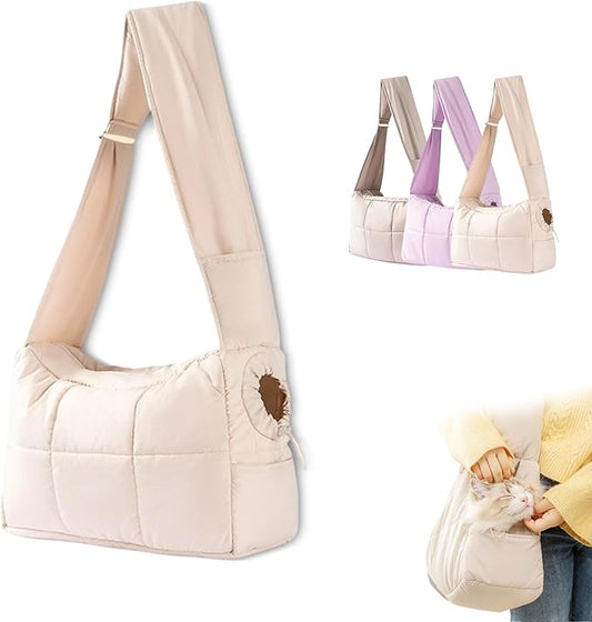 Cozy Dog Carrier Bag, Artificial Plush/Canvas Cute Animals Bags, Mini Dog Purse Carrier, for Outings (Beige)