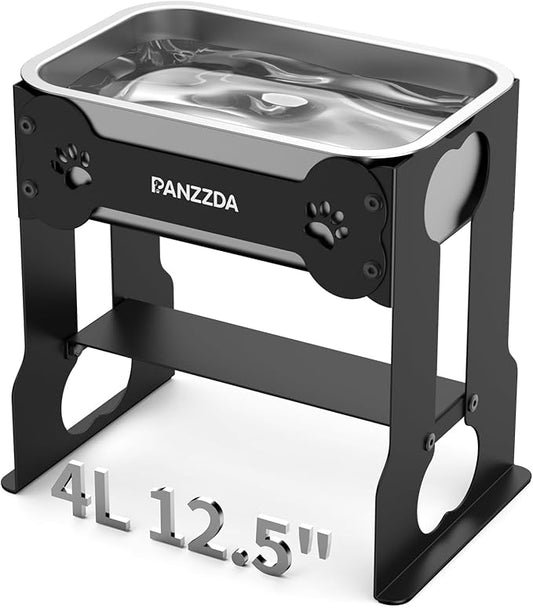 4L Elevated Dog Water Bowl for Large Breeds - 12.5" High Stainless Steel Raised Dog Bowl with Full Metal Stand, Non-Slip Feeding Station for Joint Pressure Relief, Easy-Clean for Indoor & Outdoor Use