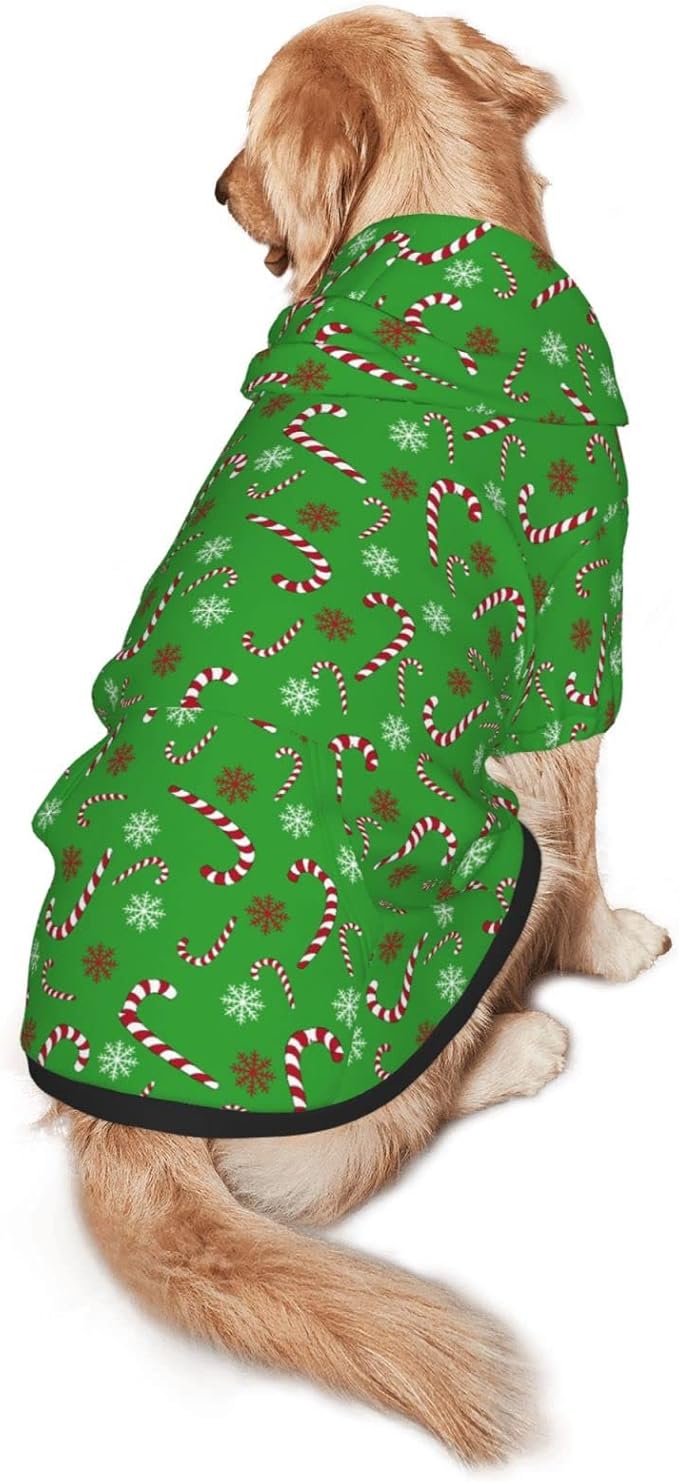 Green Candy Cane Hoodie,Christmas Cosplay Dog Clothes with Pocket and Hat Winter Clothes Sweaters X-Small