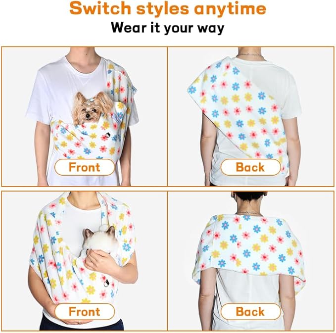 Dog Sling Carrier for Cats and Small Dogs – Hands Free Pet Sling with Adjustable Safety Strap & Buckle, Soft Cat Sling Carrier for Snuggling, Portable Dog Carrier Sling (Medium, Daisy)