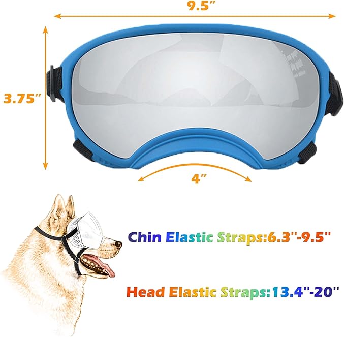Winproof Large Dog Sunglasses with Adjustable Strap, UV Protection, Soft Goggles for Medium-Large Dogs