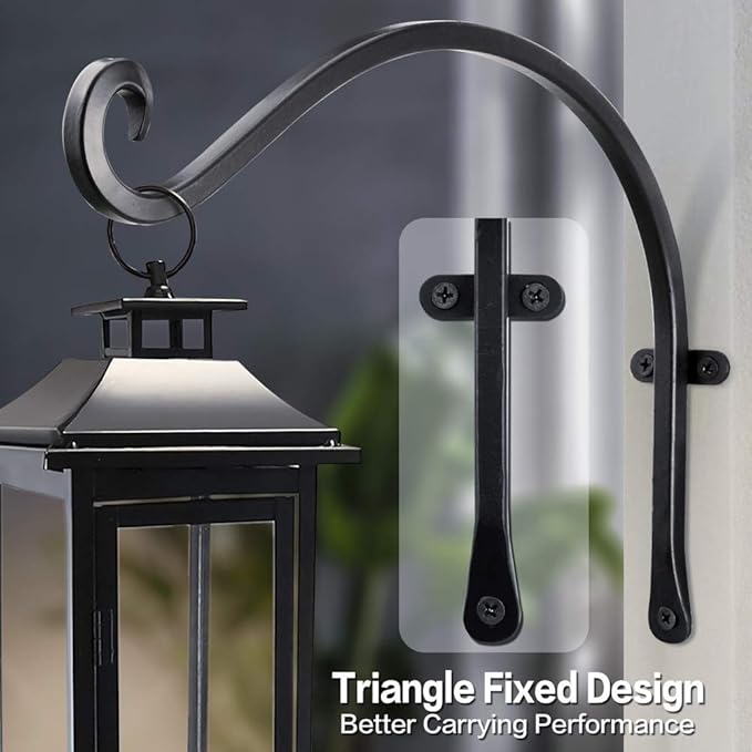 Bird Feeder Hanger: 12-Inch Wall-Mounted Plant Bracket Outdoor - 4 Pieces Black Plant Hooks for Hanging Flower Baskets