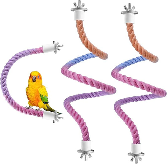 3 Pcs Bird Rope Perches Gradient Color, Bendable Parrot Bird Perch Rope Stand for Cage, Stand Climbing Stand Toy for Cockatiels, Lovebirds, Budgies, Parakeets (2 Long + 1 Short)