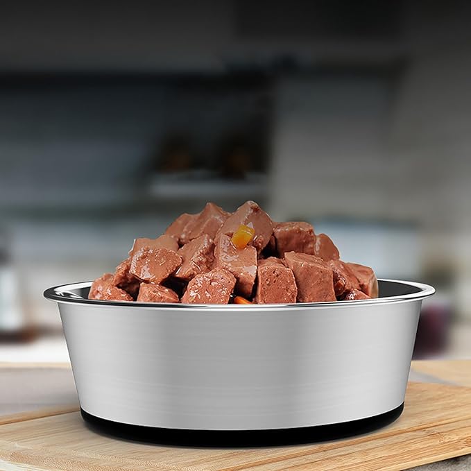 YINGFAN Dog Bowls 2 Pack Durable Heavy Duty Stainless Steel Dog Bowls Non-Slip Basic Bowl for Dogs with Rubber Base (Holds 3 Cups)