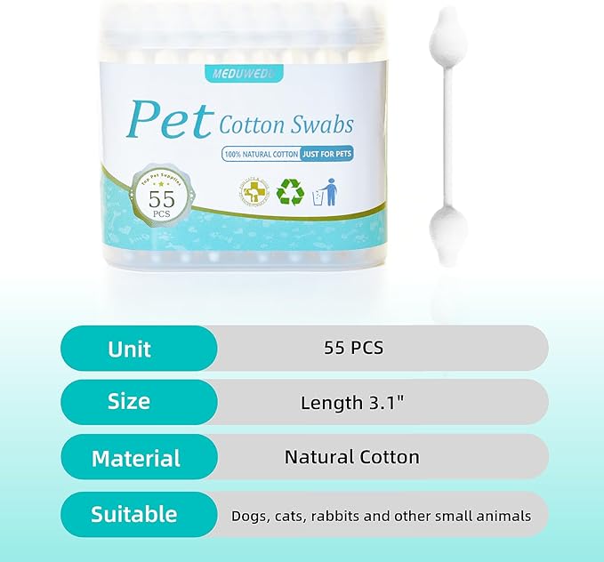 2-Pack Dog Ear Cleaning Cotton Swabs, More Reliable, Safer to Care for Pet Ears, Prevent Accidental Injuries, Suitable for Medium and Large Dogs, Dog Ear Cleaning Kit, L Size, 110 PCS