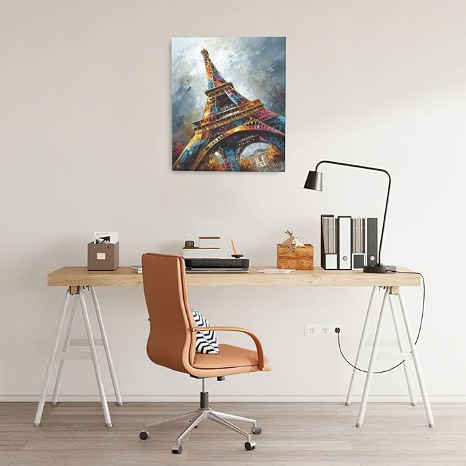 Paris Eiffel Tower Wall Art Paris Architecture Canvas Wall Decor Europe City Eiffel Tower Pictures Painting Print Artwork Framed Decorations Gifts for Living Room Bedroom Office 20"x24"