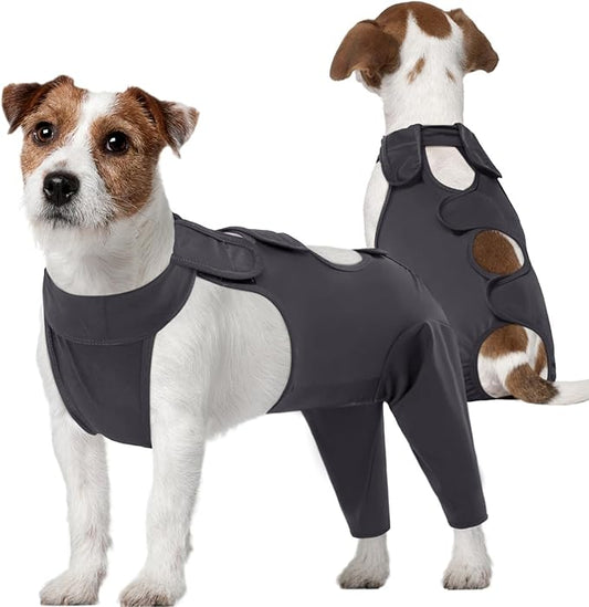 Kuoser Dog Surgery Recovery Suit, Thigh Wound Protective Sleeve for Dogs, Dog Recovery Sleeve for Female Male Dogs, Pet Surgical Suit for Spay Neuter, Dog Onesie After Surgery, Gray M