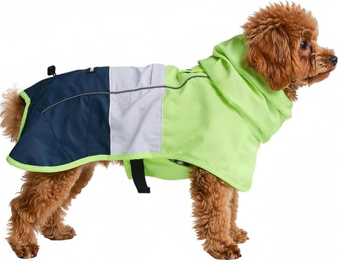 Spark Paws Dog Raincoat, Waterproof Windproof Rain Jacket, for Small Medium Large Extra Large Dogs, Reflective Breathable Full-Body Coverage Dry Suit - Neon White Navy Blue, S