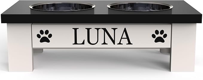 GrooveThis Woodshop Luxury Pet Feeder - Elevated Stand with Stainless Steel Bowls for Small Dogs & Cats, Anti-Slip, Easy Clean, Chic & Durable Design (X-Small, Black)