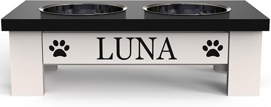 GrooveThis Woodshop Luxury Pet Feeder - Elevated Stand with Stainless Steel Bowls for Small Dogs & Cats, Anti-Slip, Easy Clean, Chic & Durable Design (X-Small, Black)