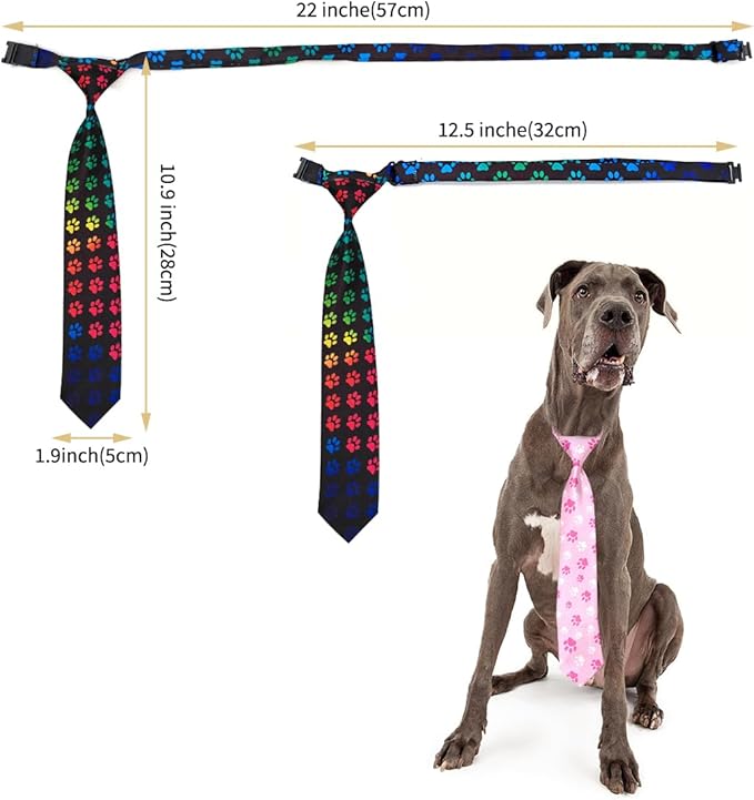 PET SHOW 10pcs Pack Paw Big Dog Ties Neckties for Large Breed Dogs XL Adjustable Holiday Birthday Grooming Accessories Neck Ties Bowties Girl Boy Wedding Costumes Photography Party Gift Favor