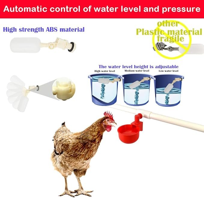 Complete Set Pipeline Automatic Chicken Waterer System(58 Accessories Included)Chicken Water Cups, Chicken Waters,Poultry Waterer,Chicken Watering System,with PVC Pipeline,Float Valve and Garden Hose