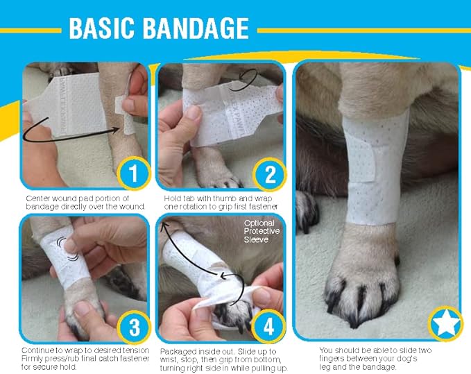 Basic Leg Bandages for Dogs, Cats and Other Pets First Aid Non-Adhesive Fur Friendly - Value 10 Pack (5 Standard, 5 Wide) by PawFlex (XX-Small)