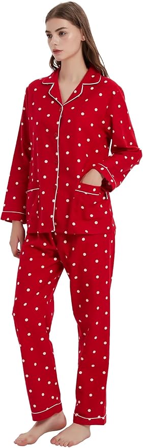 GLOBAL Flannel Pajamas for Women 2-Piece Comfy and Cozy Flannel Pj Set Cotton Loungwear