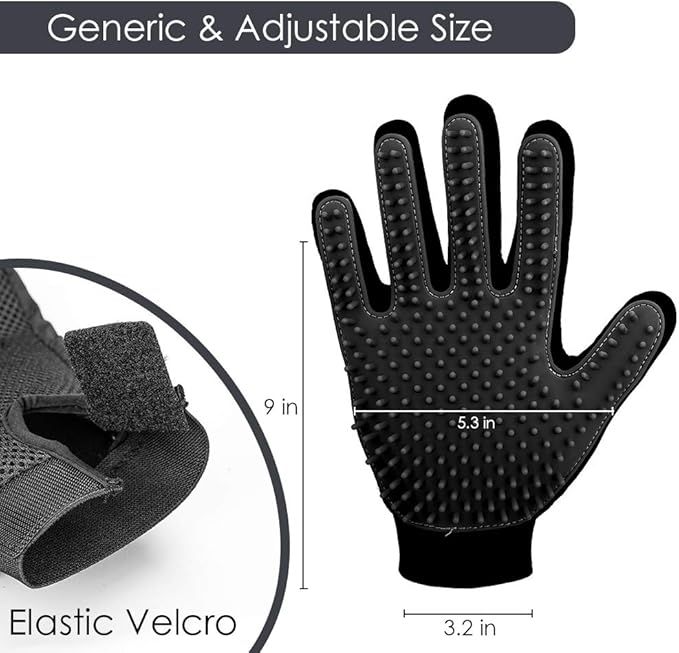 Upgrade Version Pet Grooming Glove - Gentle Deshedding Brush Glove for Dogs, Cats & Horses with Long and Short Fur - Efficient Pet Hair Remover Mitt - Enhanced Five Finger Design - 1 Pair (Black)