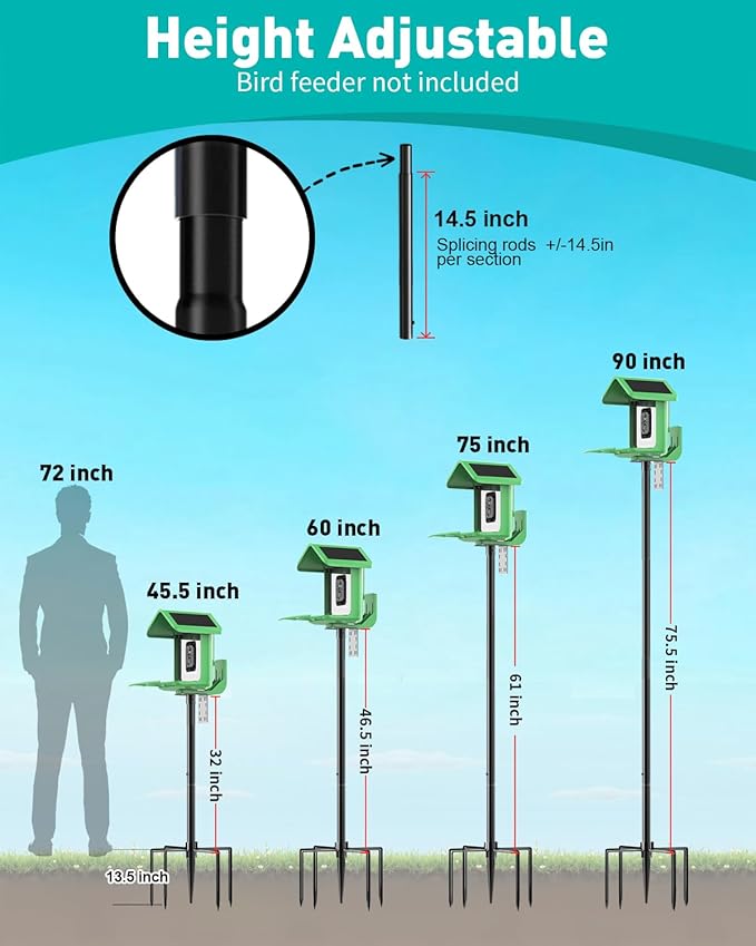 Bird Feeder Pole – 90 Inch Height Bird House Pole with 1-Inch Dia Heavy Duty for Birdfeeders, Feeding Stand with Mount Kit for Outdoor, Slip-Fit Connection