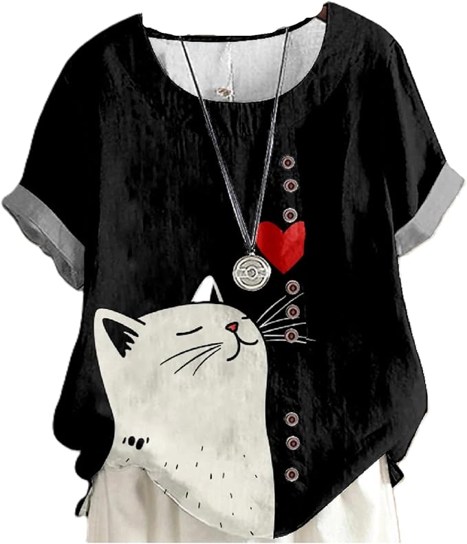 Japanese Print Women Summer Shirts Flower Bird Graphic Plus Size Tunic Tops Crewneck Short Sleeve Blouses