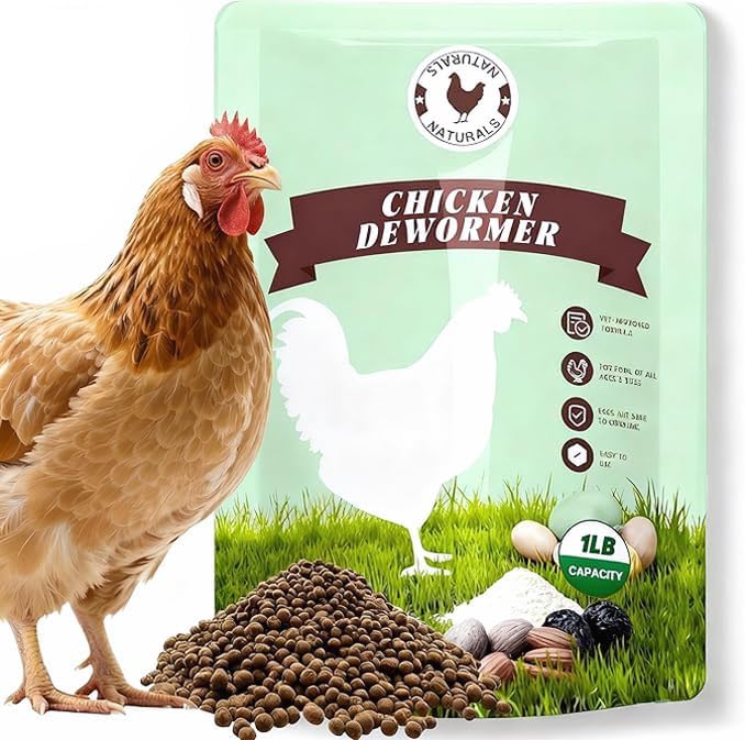 Natural Chicken Dewormer Powder - Chili Flavor | All-Natural Poultry Worm Treatment for Hens & Birds | Easy-Mix Feed Supplement | Safe for Eggs | No Withdrawal (1LB Pouch)