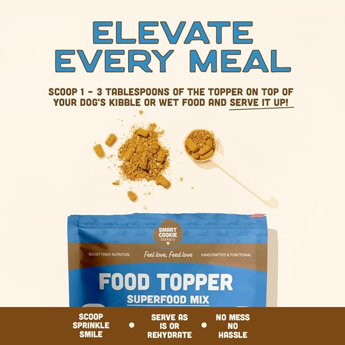 Smart Cookie Natural Dog Food Topper - Superfood - Salmon Dog Meal Mixer for All Ages - Food Topper for Picky Eaters and Boosting Nutrition - Non GMO, Made in The USA - 7 oz Bag (15 Day Supply)