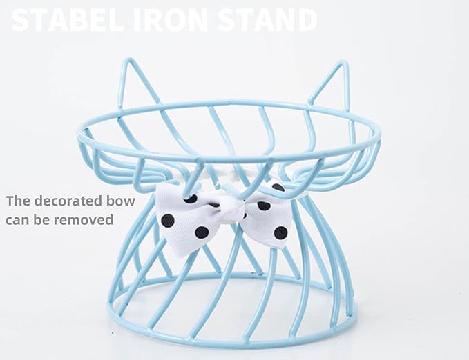 2PCS Ceramic Shallow Cat Food Dishes with Non-Slip Mat, Elevated Cat Food Bowl with Raised Metal Stand, Small Dog Bowl, Whisker Fatigue Pet Food Plate, Dishwasher Safe