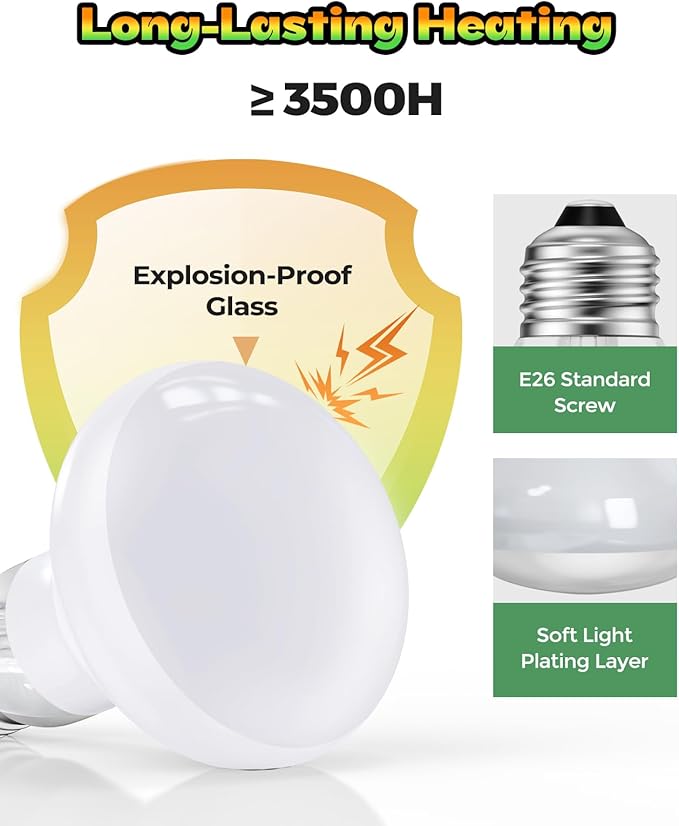 Reptile Heat Lamp, Simulate Natural Sunlight Heat Light Bulbs 2 Pack 75W Amphibians Basking Heat Lamp Bulbs for Reptiles, Bearded Dragon, Lizard, Turtle, Chicken